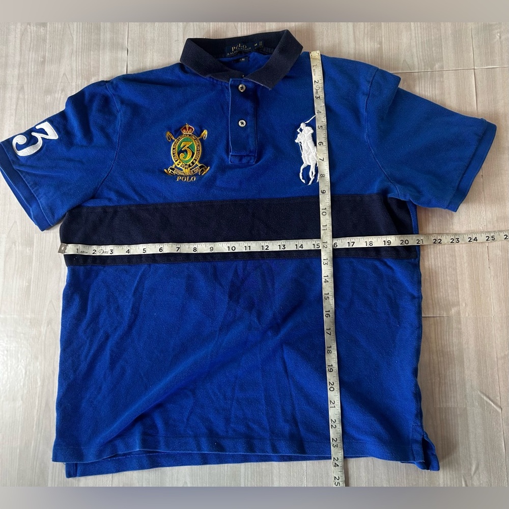 Polo Ralph Lauren Men's Slim Fit Crown Crest 3 Big Pony Medium Blue Shirt Stripe - Picture 5 of 6